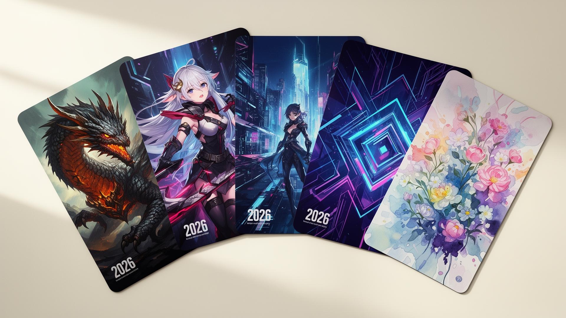Custom printed deck boxes lined up